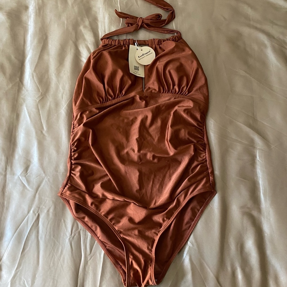 EastElegant Maternity One-Piece Swimsuit Medium V-Neck Halter Copper Pumpkin D14